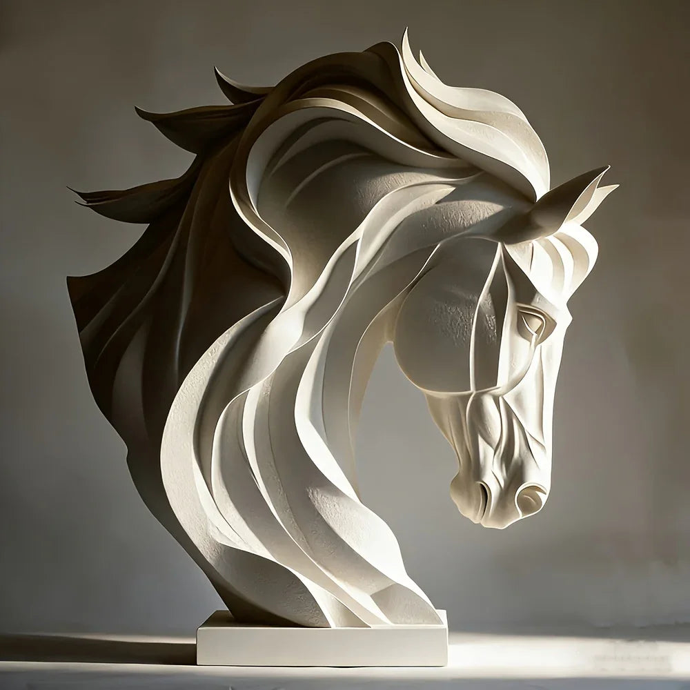 Modern Abstract Horse Head Sculpture | Minimalist White Resin Decor for Shelves, Entryways, and Offices... - House Of Avana