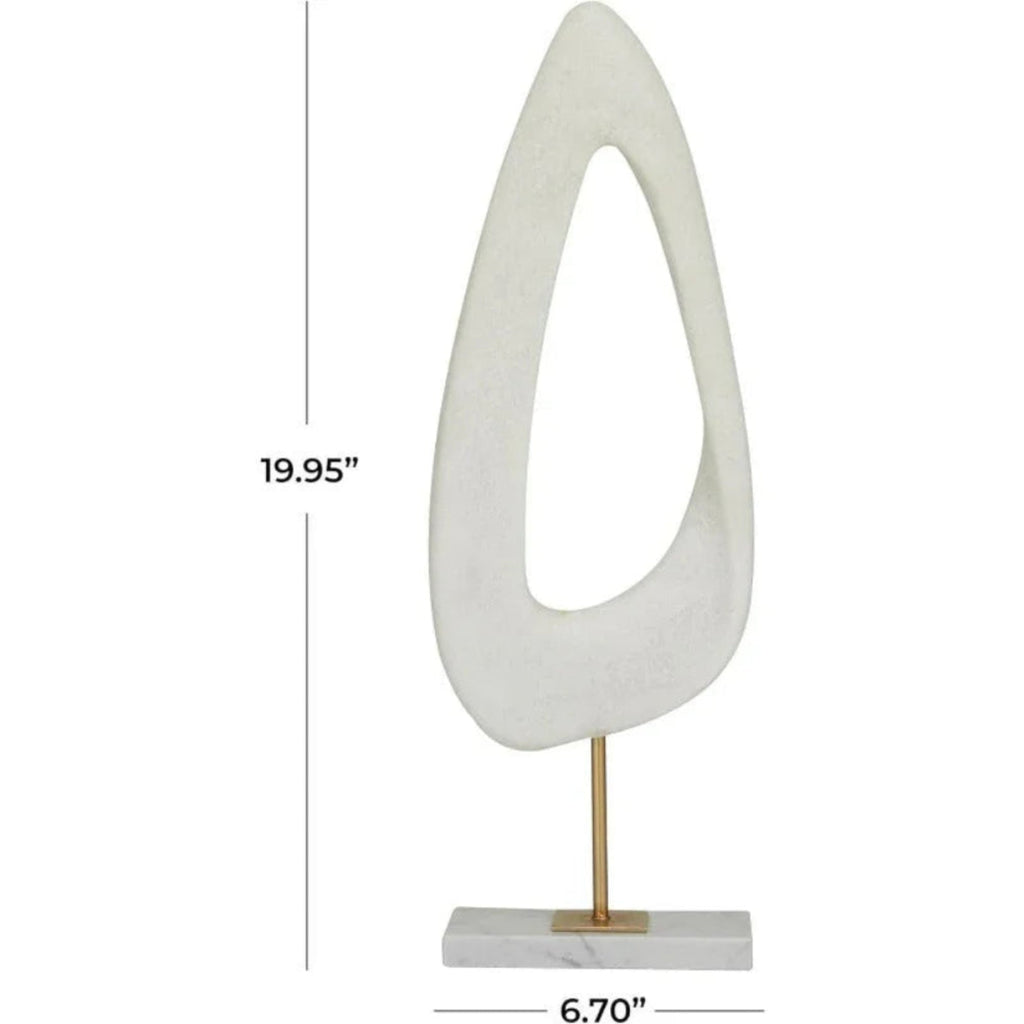 White Abstract Sculpture with Marble Stand - House Of Avana