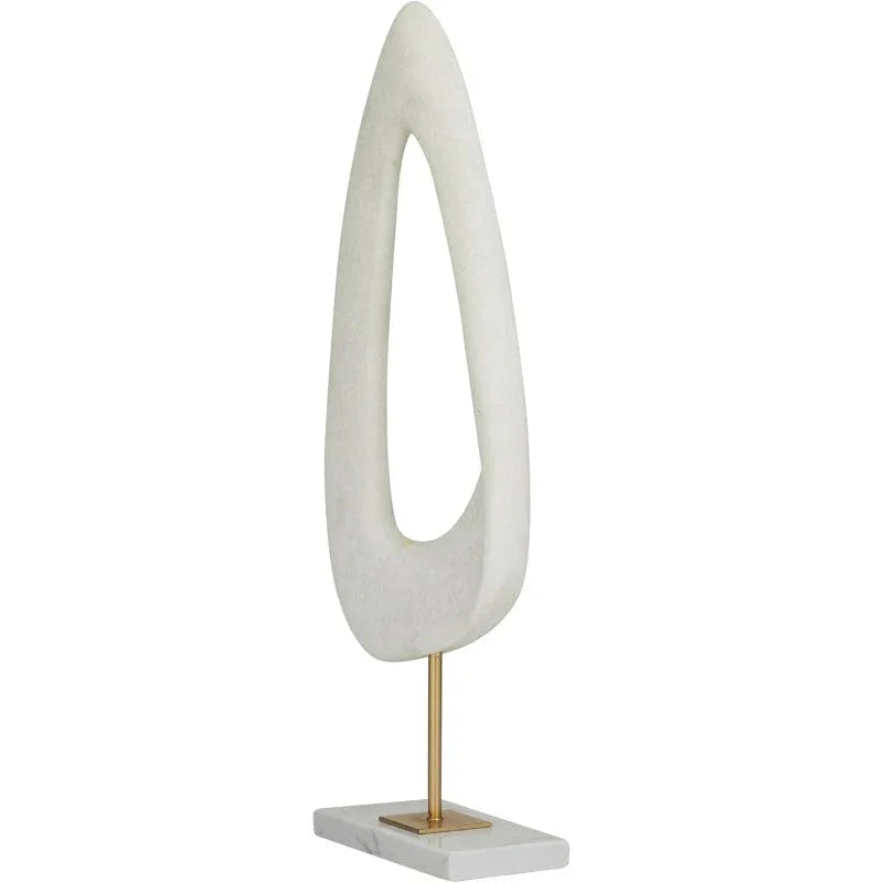 White Abstract Sculpture with Marble Stand - House Of Avana