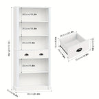Fultru 71.8" Tall White Bookshelf with Drawers & 5-tier Adjustable Shelves - Heavy-duty Modern Bookcase... - House Of Avana