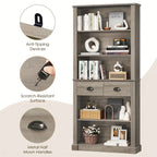 Fultru 71.8" Tall White Bookshelf with Drawers & 5-tier Adjustable Shelves - Heavy-duty Modern Bookcase... - House Of Avana