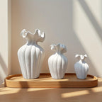 Ceramic Vase Set, White and Beige, Large, Medium and Small Sizes, close-up view - House Of Avana