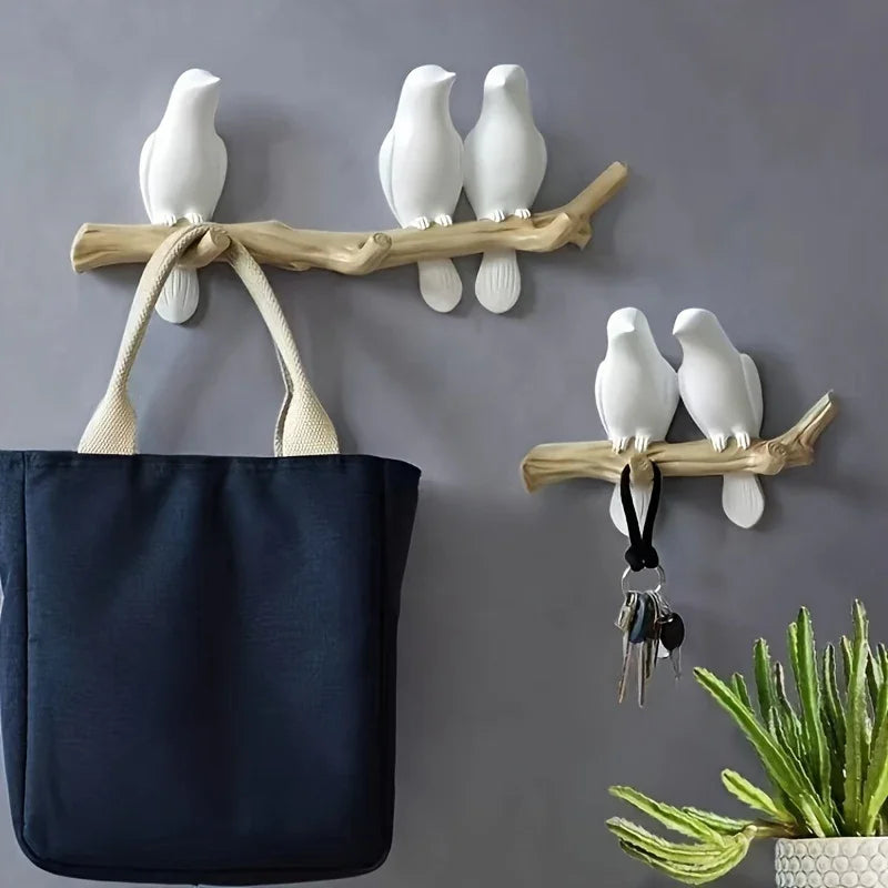 Nordic Bird Design Wall Hook - Stylish Resin Key & Coat Organizer for Entryway, Decorative White Birds... - House Of Avana