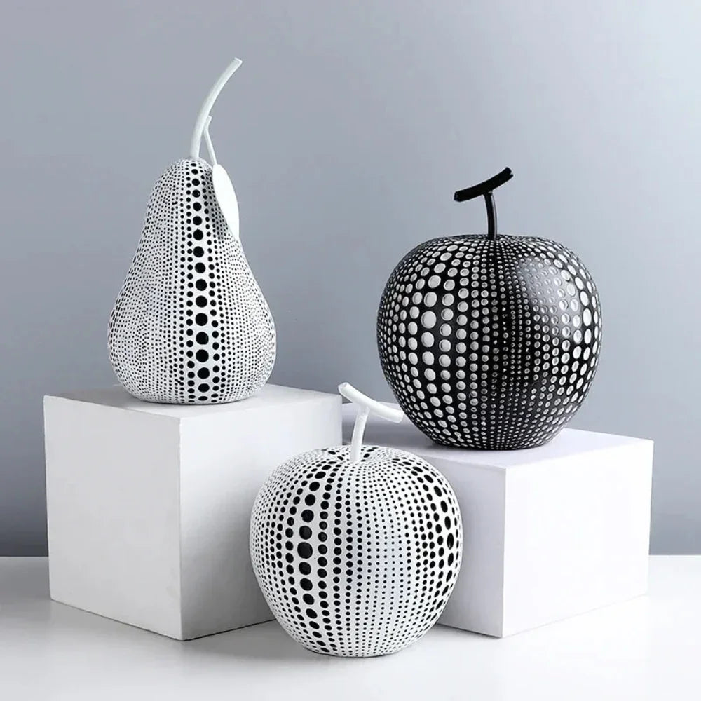 White & Black Apple Pear Statue - Abstract Fruit Decor - House Of Avana