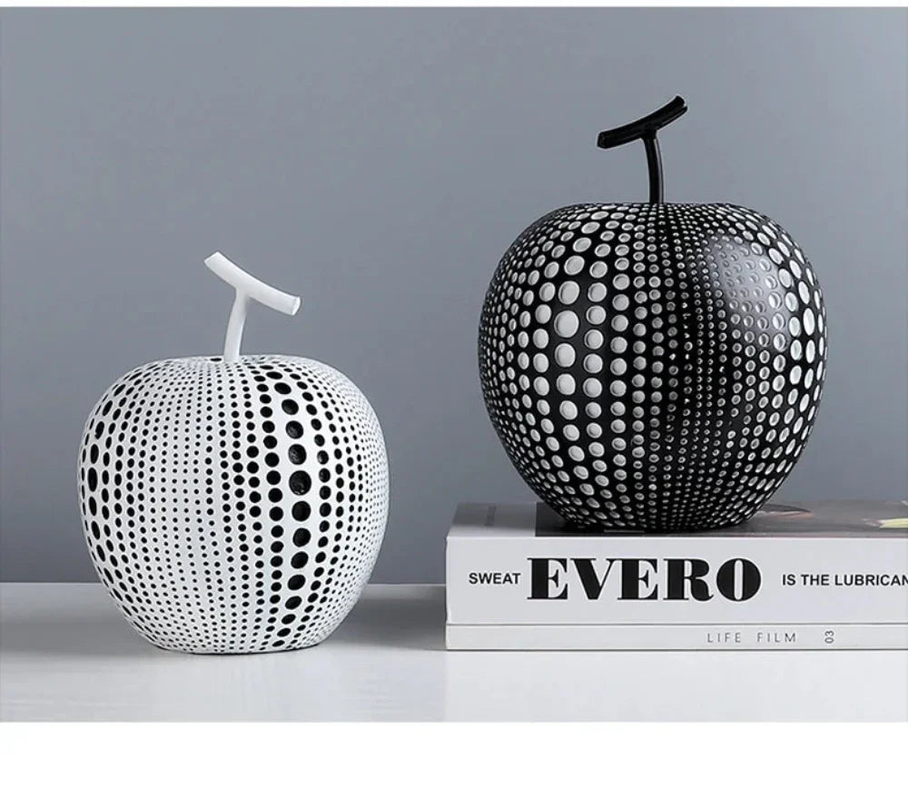 White & Black Apple Pear Statue - Abstract Fruit Decor - House Of Avana