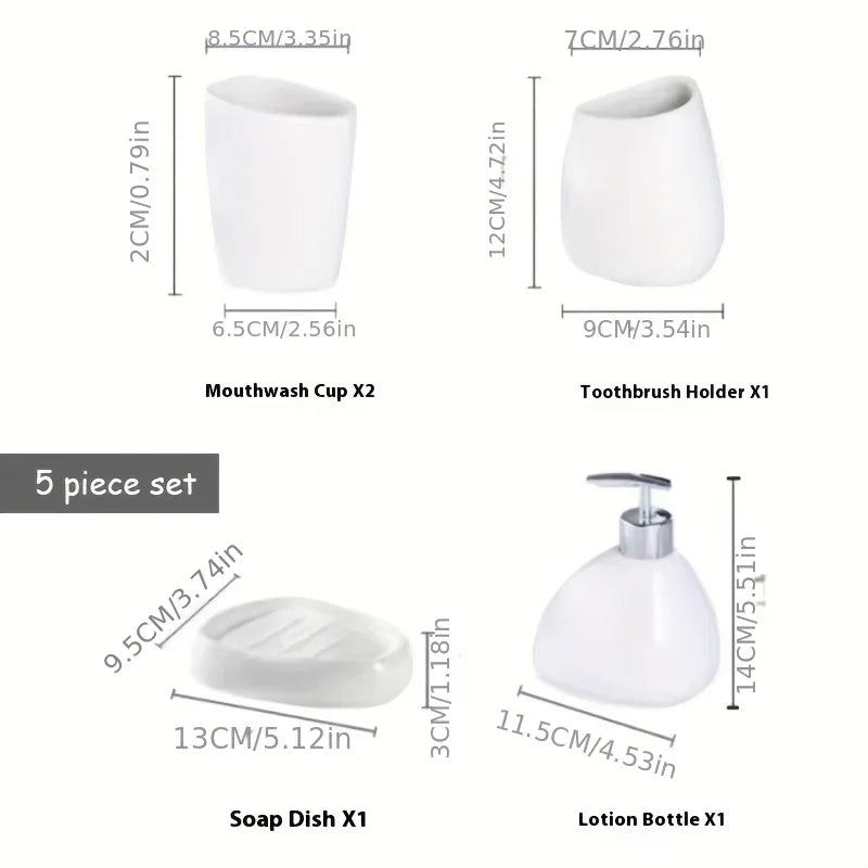 S Ceramic Bathroom Set: Soap Dispenser, Toothbrush Holder, Soap Dish, and Toothbrush Cup - Minimalist... - House Of Avana