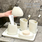 S Ceramic Bathroom Set: Soap Dispenser, Toothbrush Holder, Soap Dish, and Toothbrush Cup - Minimalist... - House Of Avana