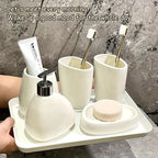 S Ceramic Bathroom Set: Soap Dispenser, Toothbrush Holder, Soap Dish, and Toothbrush Cup - Minimalist... - House Of Avana