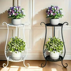 Metal Double-layer Plant Stand, White & Black, Lightweight and Durable, back view - House Of Avana