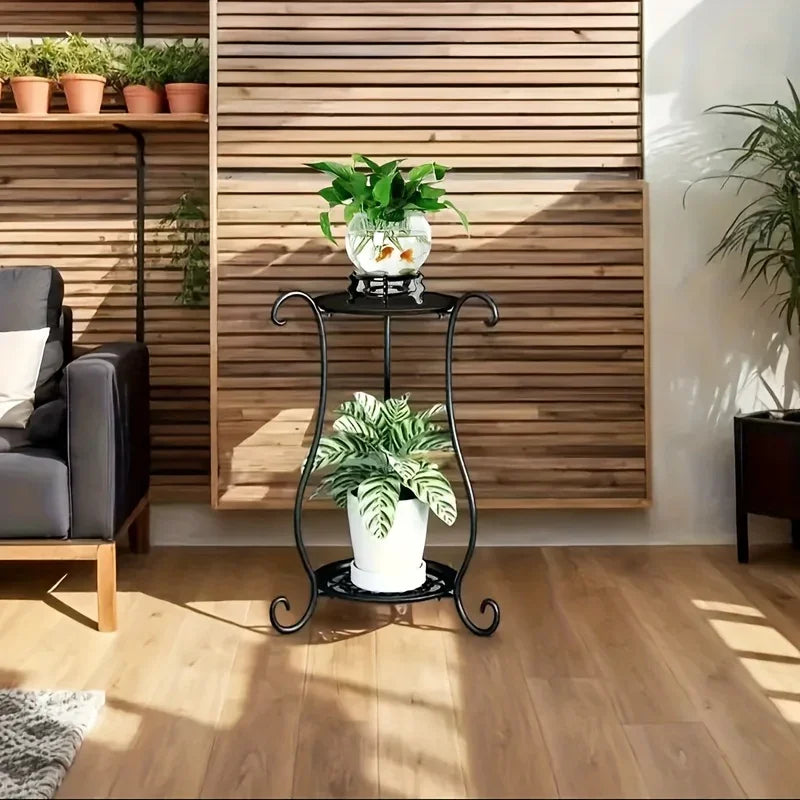 Metal Double-layer Plant Stand, White & Black, Lightweight and Durable, detail shot - House Of Avana