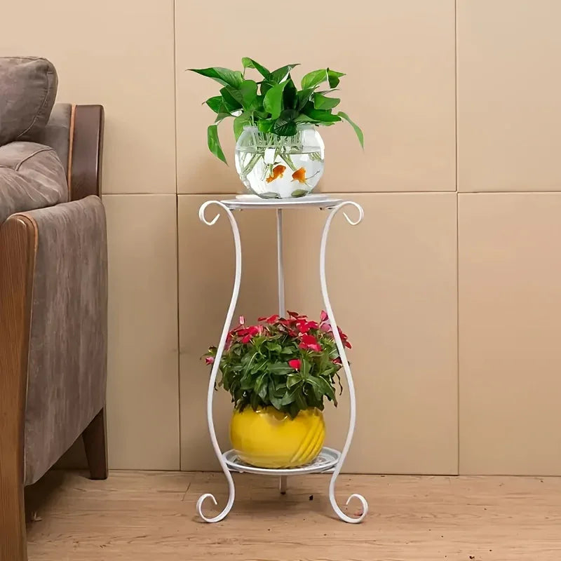 Metal Double-layer Plant Stand, White & Black, Lightweight and Durable, product packaging - House Of Avana
