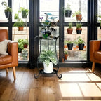 Metal Double-layer Plant Stand, White & Black, Lightweight and Durable, side view - House Of Avana