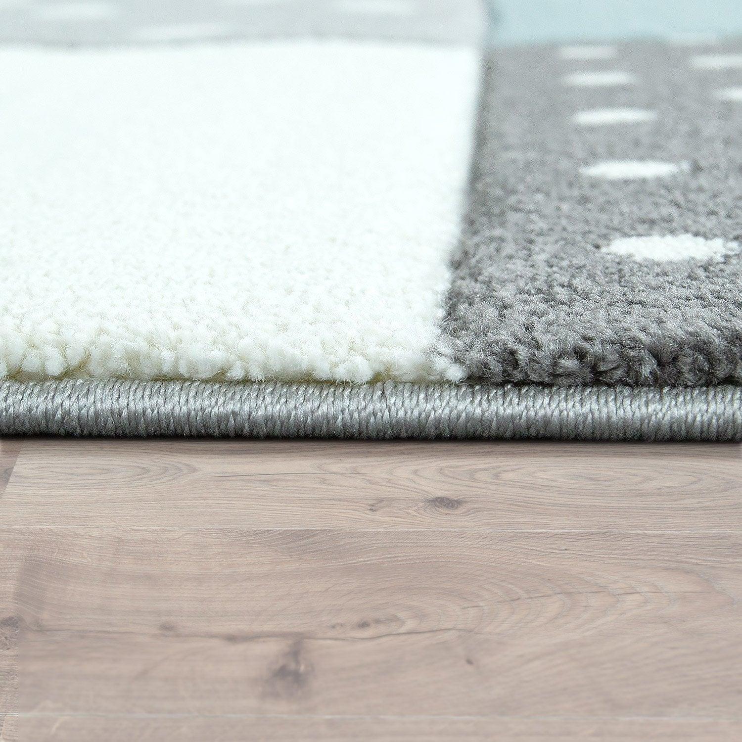 Kids Rug Dots Hearts Stars Checked White Blue Pastel, back view - House Of Avana