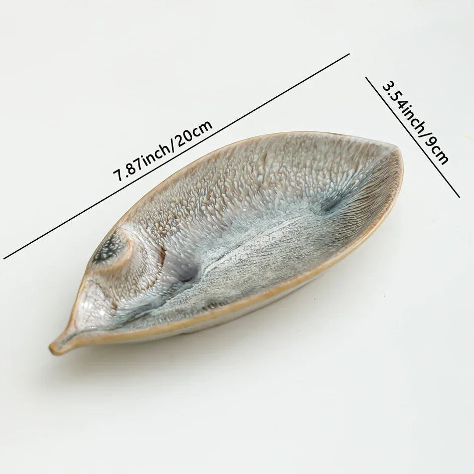 Ceramic Leaf-shaped Multi-functional Jewelry Tray & Display Plate - Elegant Marble-like Glossy White &... - House Of Avana