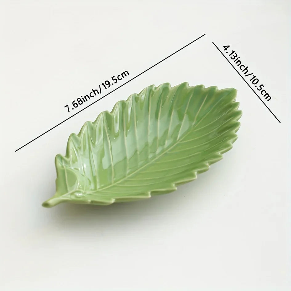 Ceramic Leaf-shaped Multi-functional Jewelry Tray & Display Plate - Elegant Marble-like Glossy White &... - House Of Avana