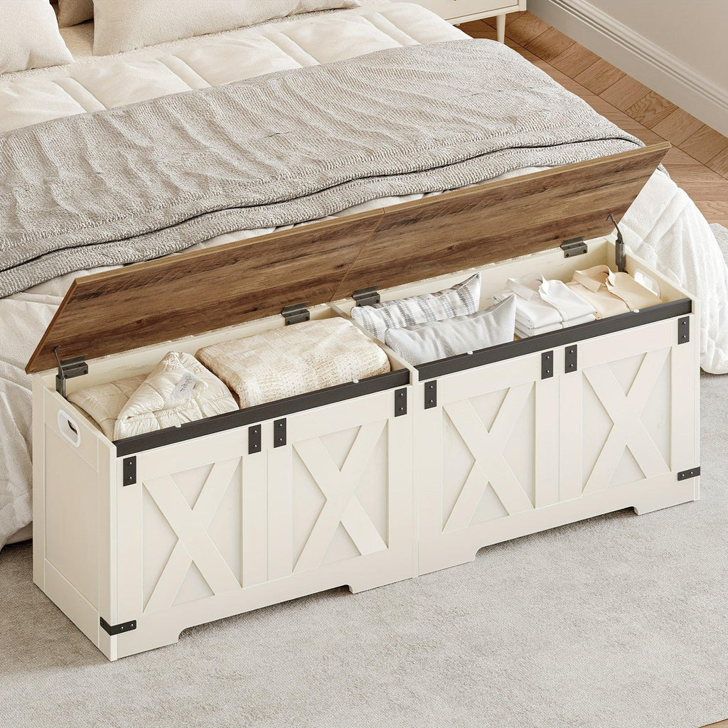 59" Storage Chest, Extra Large Storage Trunk with Safety Hinges, Farmhouse Wooden Box Bench, Lift-top... - House Of Avana