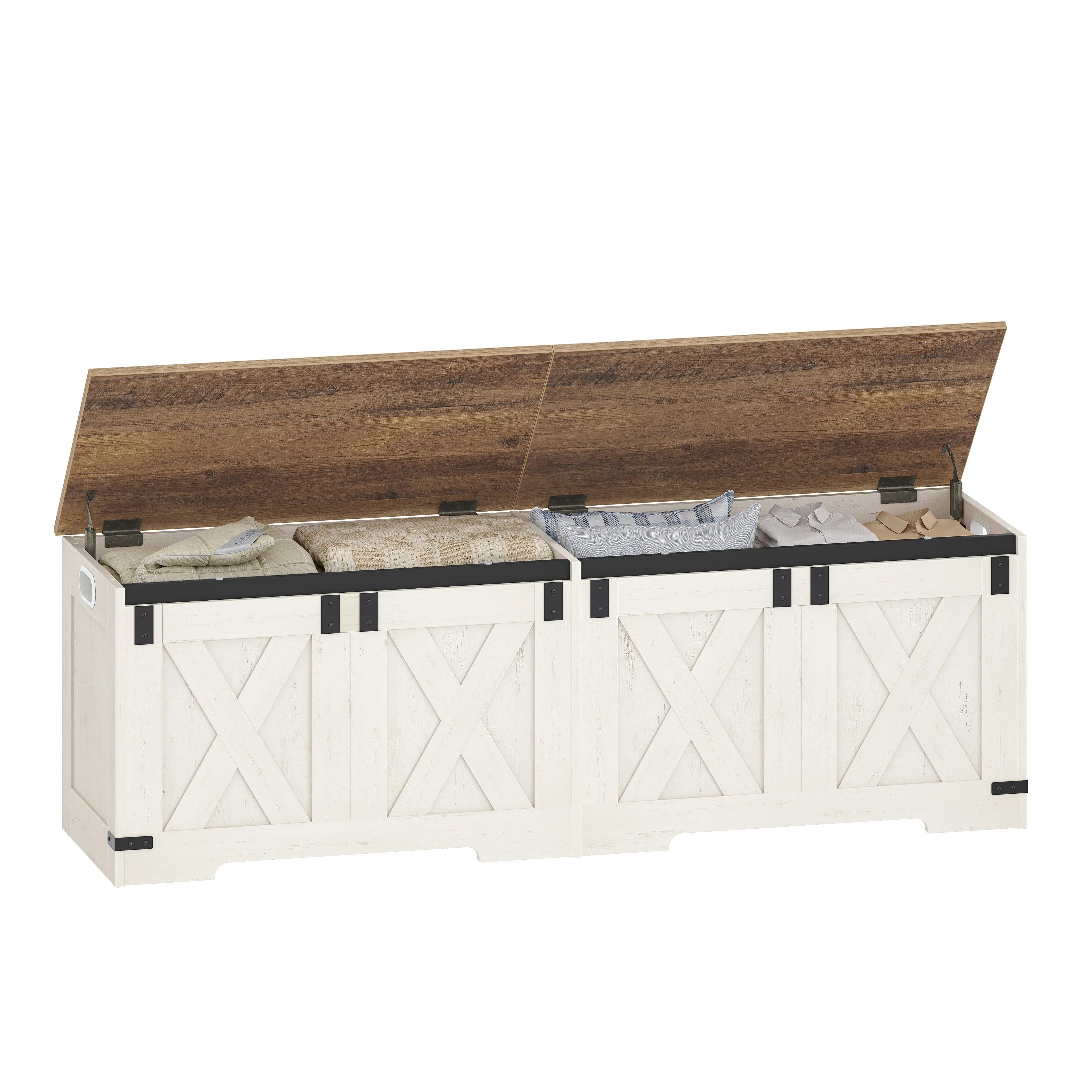 59" Storage Chest, Extra Large Storage Trunk with Safety Hinges, Farmhouse Wooden Box Bench, Lift-top... - House Of Avana