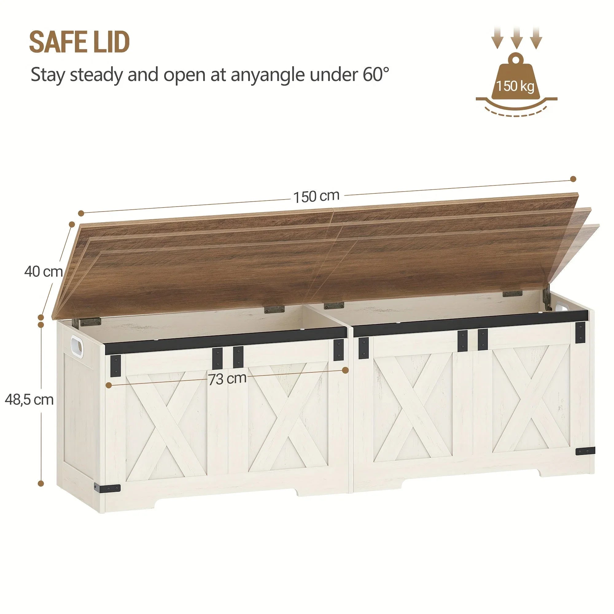 59" Storage Chest, Extra Large Storage Trunk with Safety Hinges, Farmhouse Wooden Box Bench, Lift-top... - House Of Avana