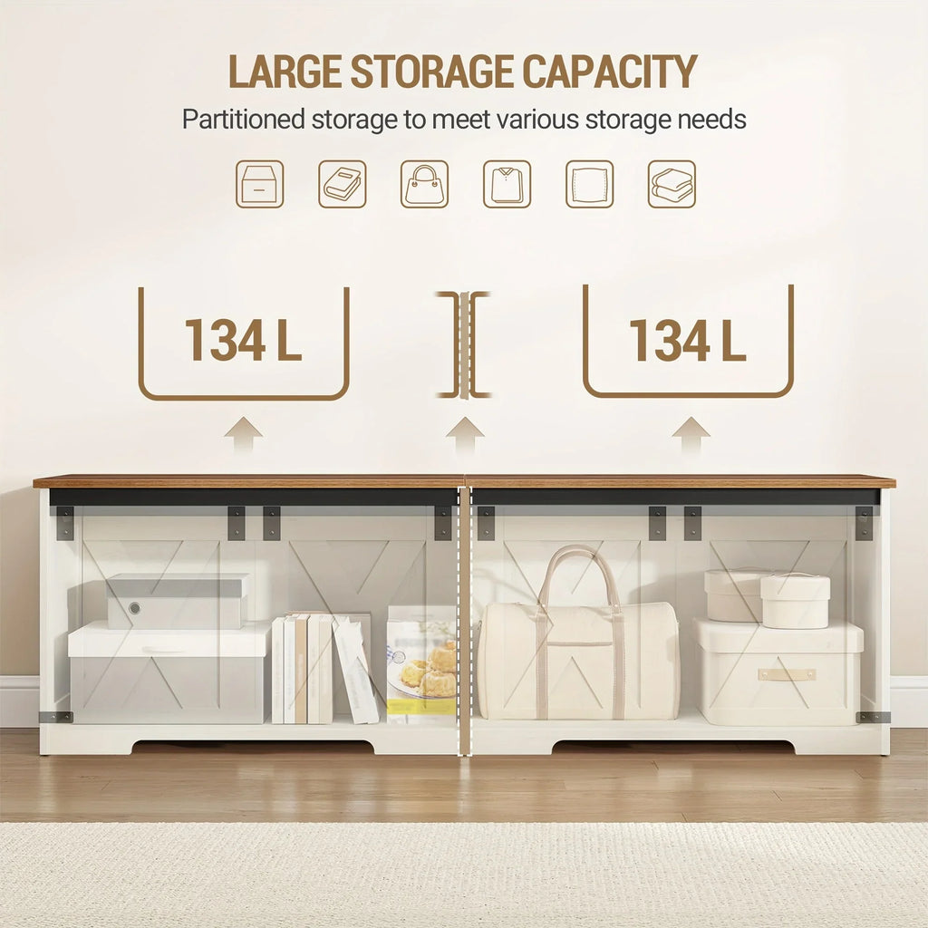 59" Storage Chest, Extra Large Storage Trunk with Safety Hinges, Farmhouse Wooden Box Bench, Lift-top... - House Of Avana