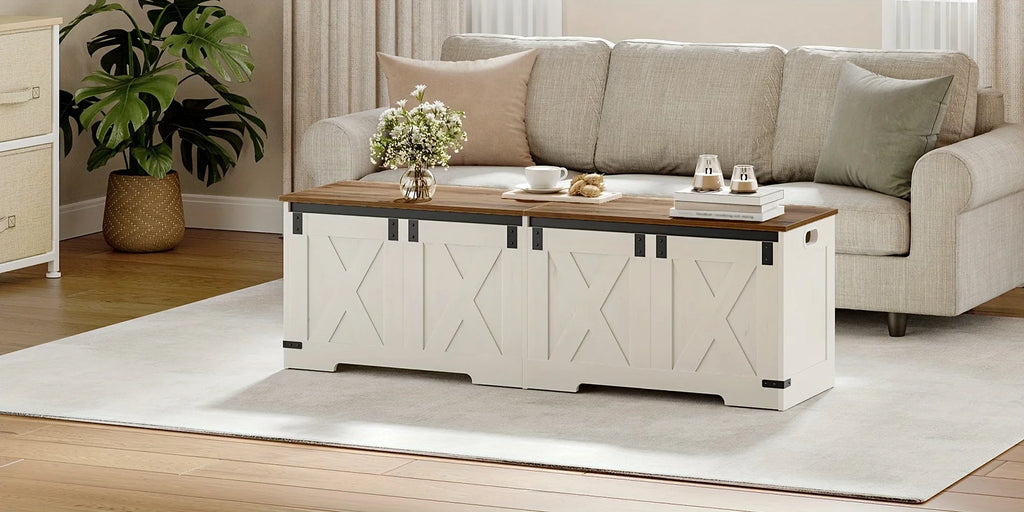 59" Storage Chest, Extra Large Storage Trunk with Safety Hinges, Farmhouse Wooden Box Bench, Lift-top... - House Of Avana