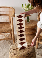 Balance Bogolan Wall Totem in White with Brown Diamonds, back view - House Of Avana