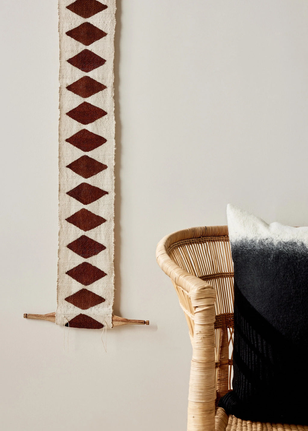 Balance Bogolan Wall Totem in White with Brown Diamonds, front view - House Of Avana