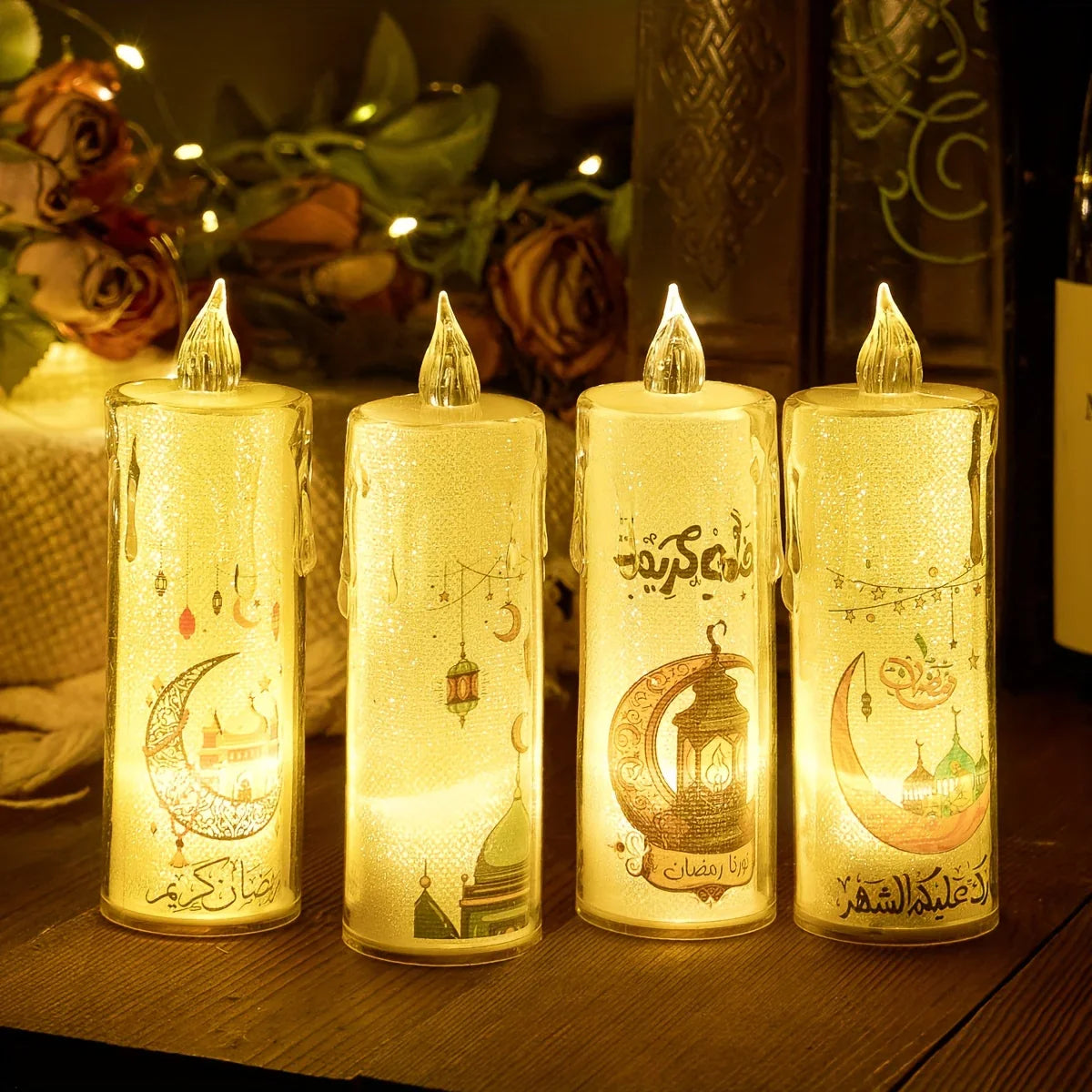Led Candle Set - Warm White Ramadan Lights, front view - House Of Avana