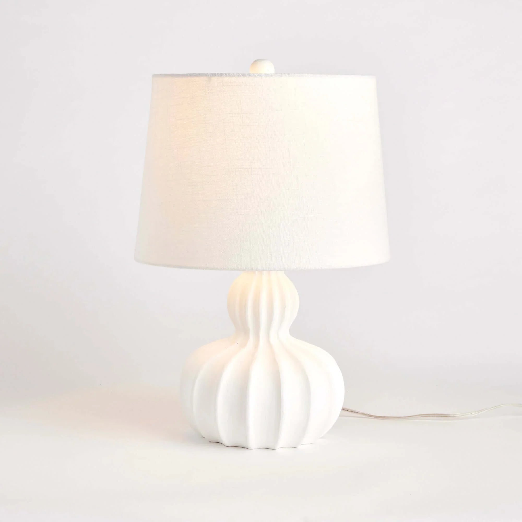 White Carved Wood Table Lamp with Curved Base Vintage Shopper