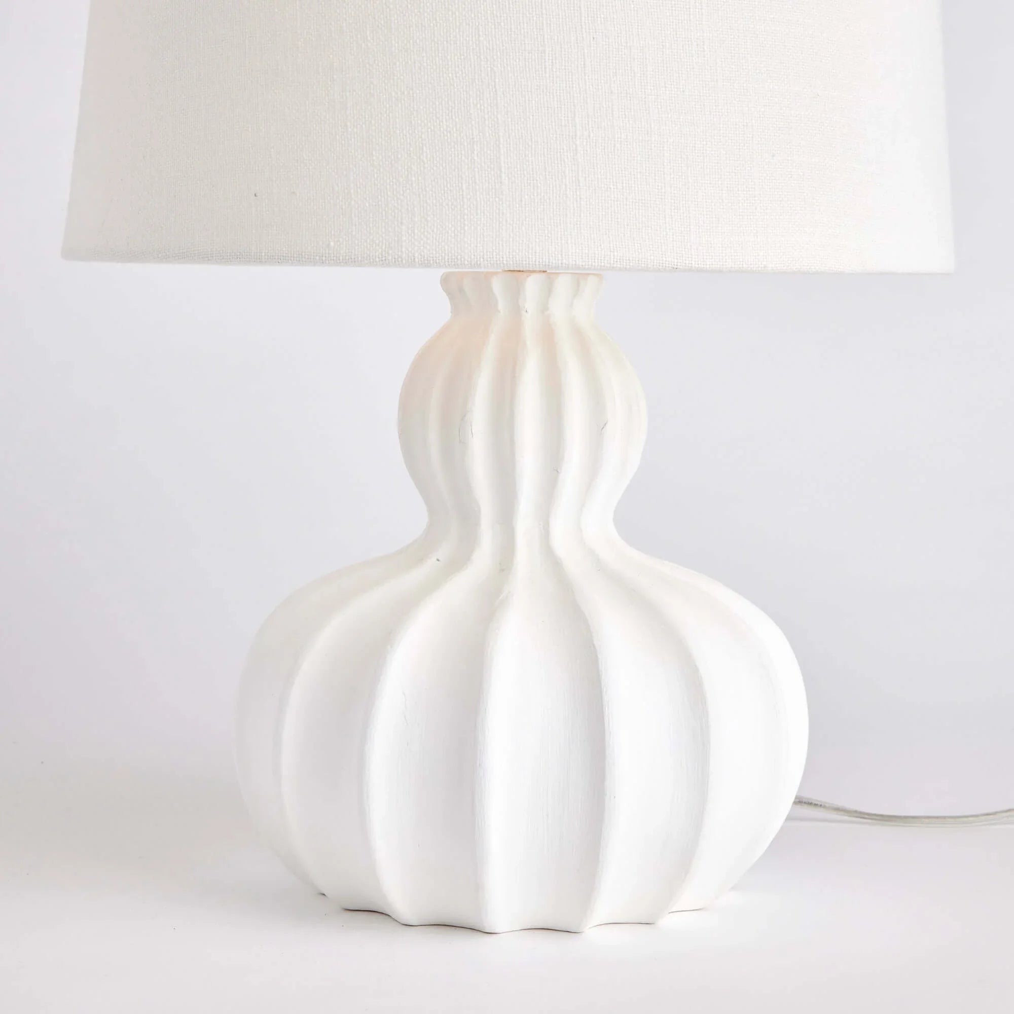 White Carved Wood Table Lamp with Curved Base Vintage Shopper