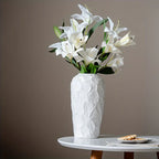 White ceramic vase with stone pattern, geometric design - House of Avana