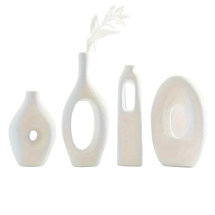 White ceramic vases, set of four, decorative pieces - House of Avana