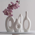 White ceramic vases, set of four, decorative pieces - House of Avana