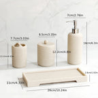 White Crystal Sandstone Beige Gray Sandstone Featured Bathroom Four-Piece Set Lotion Bottle Toothbrush Holder Swab Box Tray House Of Avana