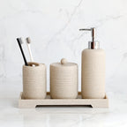 White Crystal Sandstone Beige Gray Sandstone Featured Bathroom Four-Piece Set Lotion Bottle Toothbrush Holder Swab Box Tray House Of Avana