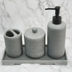 White Crystal Sandstone Beige Gray Sandstone Featured Bathroom Four-Piece Set Lotion Bottle Toothbrush Holder Swab Box Tray House Of Avana