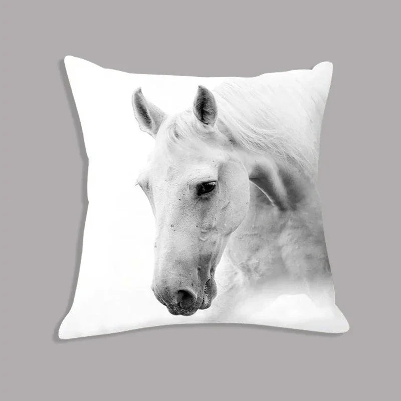 Animal White Horse Seat Cushion Plush Pillowcase Throw Pillow 45x45cm Decorative Cushion No Filler for... - House Of Avana