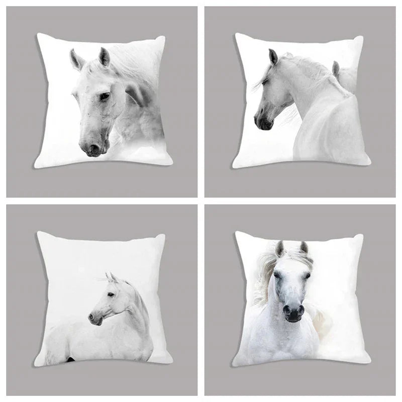 Animal White Horse Seat Cushion Plush Pillowcase Throw Pillow 45x45cm Decorative Cushion No Filler for... - House Of Avana