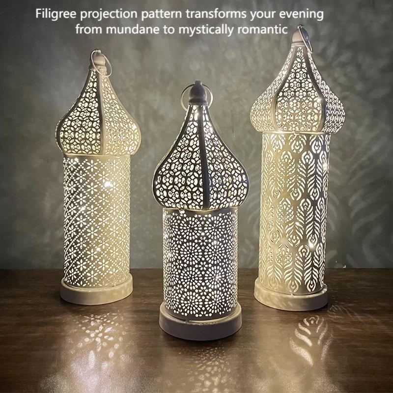 Christmas Decoration Led Illuminated Wind Lantern Iron Art Ornament, New Moroccan White Iron Hollow... - House Of Avana