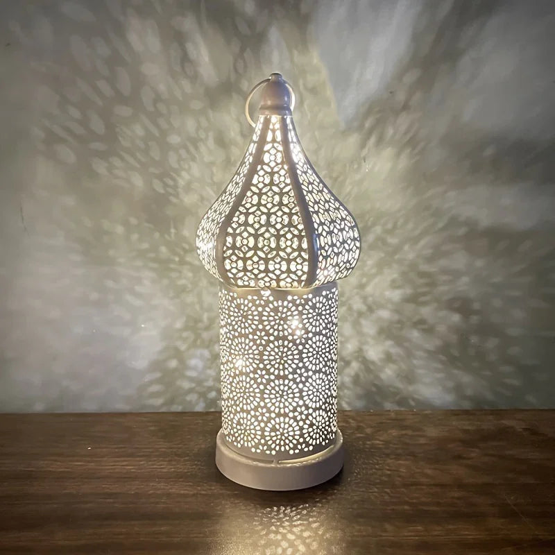 Christmas Decoration Led Illuminated Wind Lantern Iron Art Ornament, New Moroccan White Iron Hollow... - House Of Avana