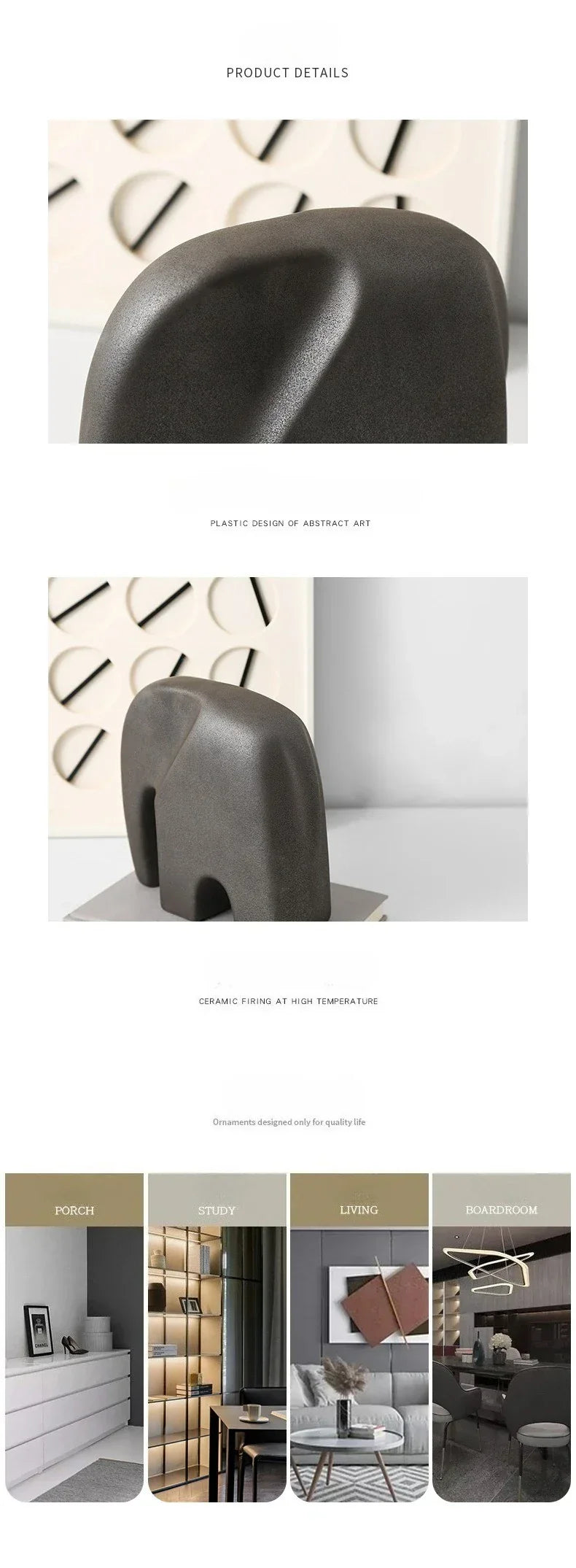Minimalist Elephant Ornament - White Abstract Design, angled view - House Of Avana