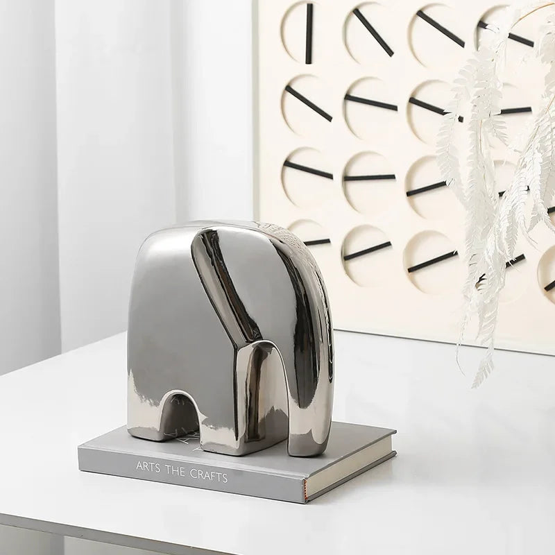 Minimalist Elephant Ornament - White Abstract Design, detail shot - House Of Avana