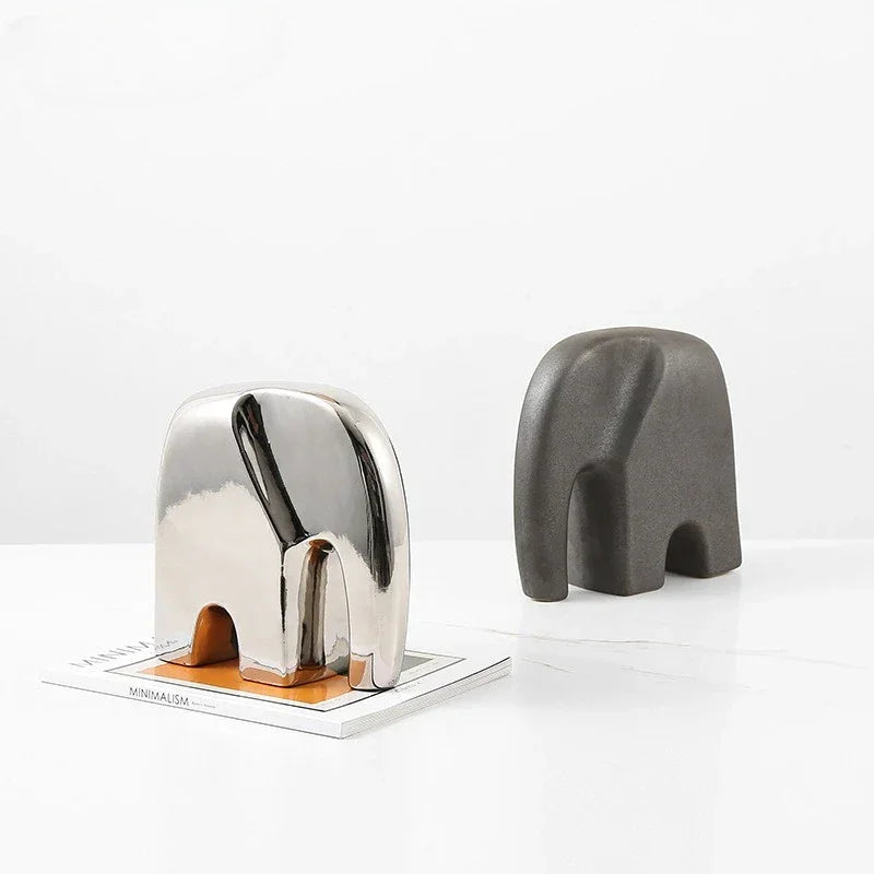 Minimalist Elephant Ornament - White Abstract Design, front view - House Of Avana