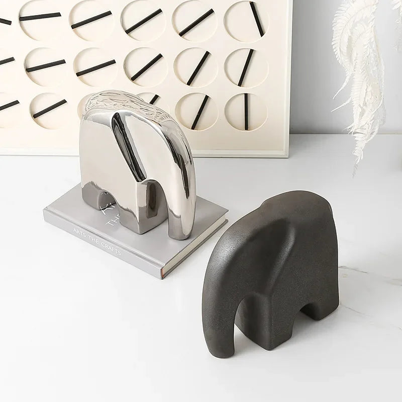 Minimalist Elephant Ornament - White Abstract Design, side view - House Of Avana