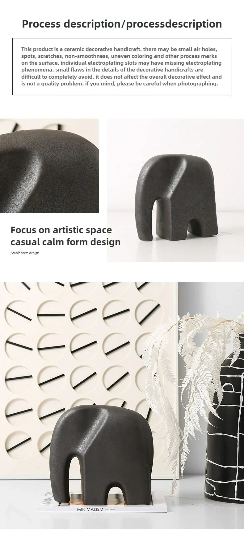 Minimalist Elephant Ornament - White Abstract Design, top view - House Of Avana