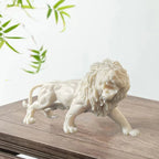 Animal Male Lion Figurine Resin Art Sculpture White Cute Home Room Office Car Decoration Statue Gift... - House Of Avana