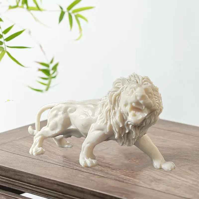 Animal Male Lion Figurine Resin Art Sculpture White Cute Home Room Office Car Decoration Statue Gift... - House Of Avana