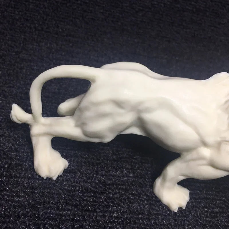 Animal Male Lion Figurine Resin Art Sculpture White Cute Home Room Office Car Decoration Statue Gift... - House Of Avana
