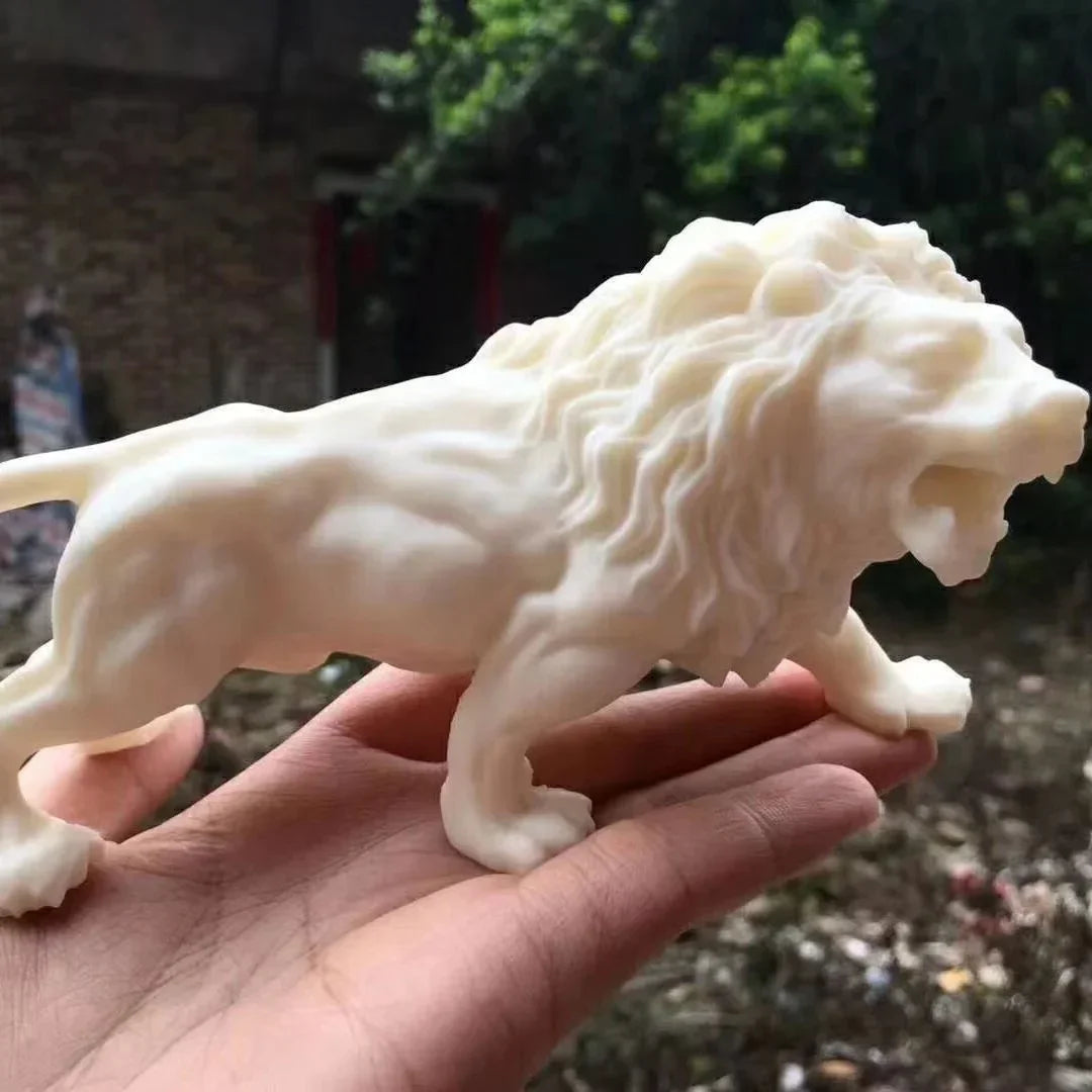 Animal Male Lion Figurine Resin Art Sculpture White Cute Home Room Office Car Decoration Statue Gift... - House Of Avana