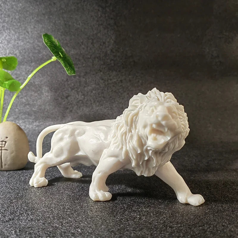 Animal Male Lion Figurine Resin Art Sculpture White Cute Home Room Office Car Decoration Statue Gift... - House Of Avana
