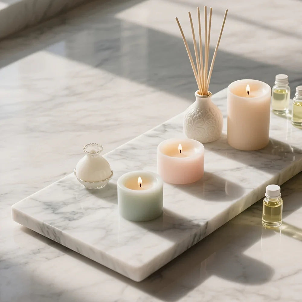 Elegant White Marble Rectangular Tray - Modern Polished Stone Decorative Tray for Vanity, Bathroom,... - House Of Avana